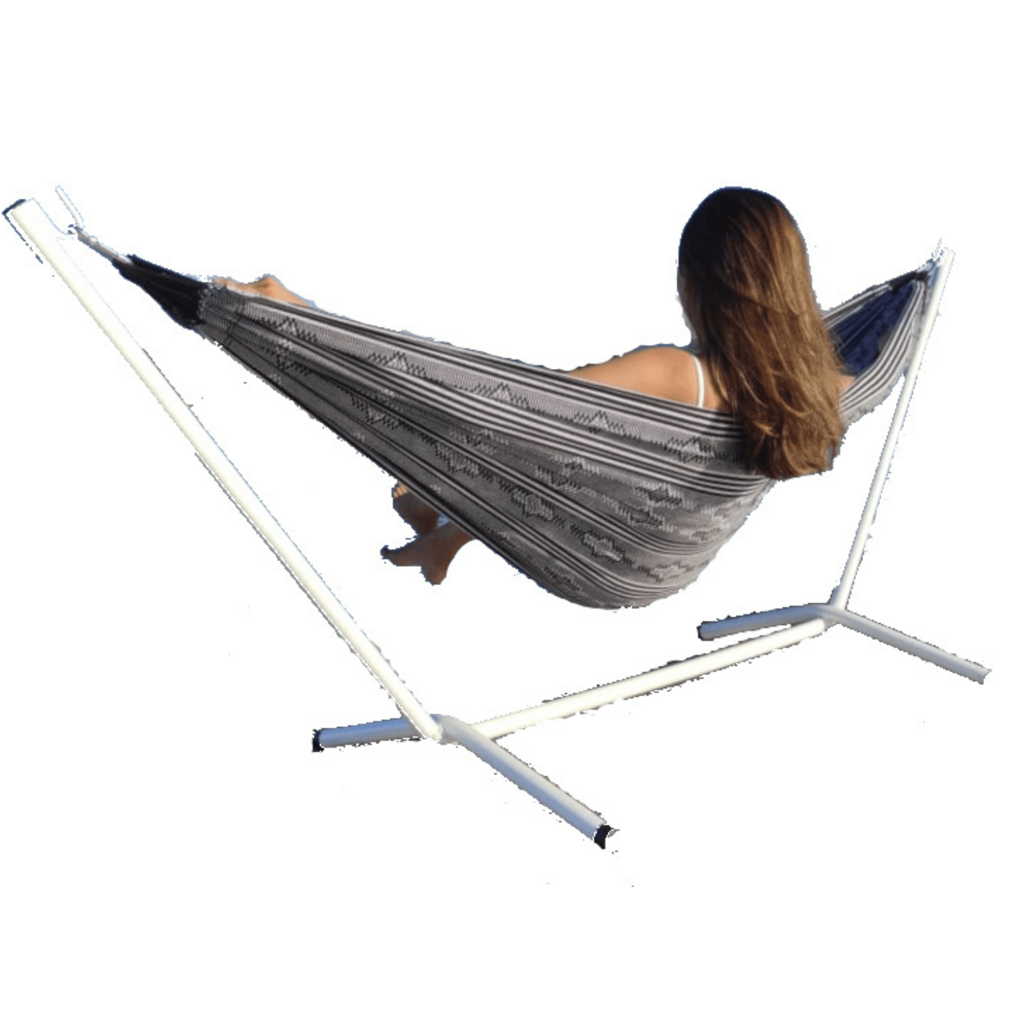 Soporte de hamaca portatil negro con hamaca bordada tipica sombrero vueltiao. - Telary-colombia
